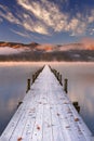 Jetty in Lake Chuzenji, Japan at sunrise in autumn